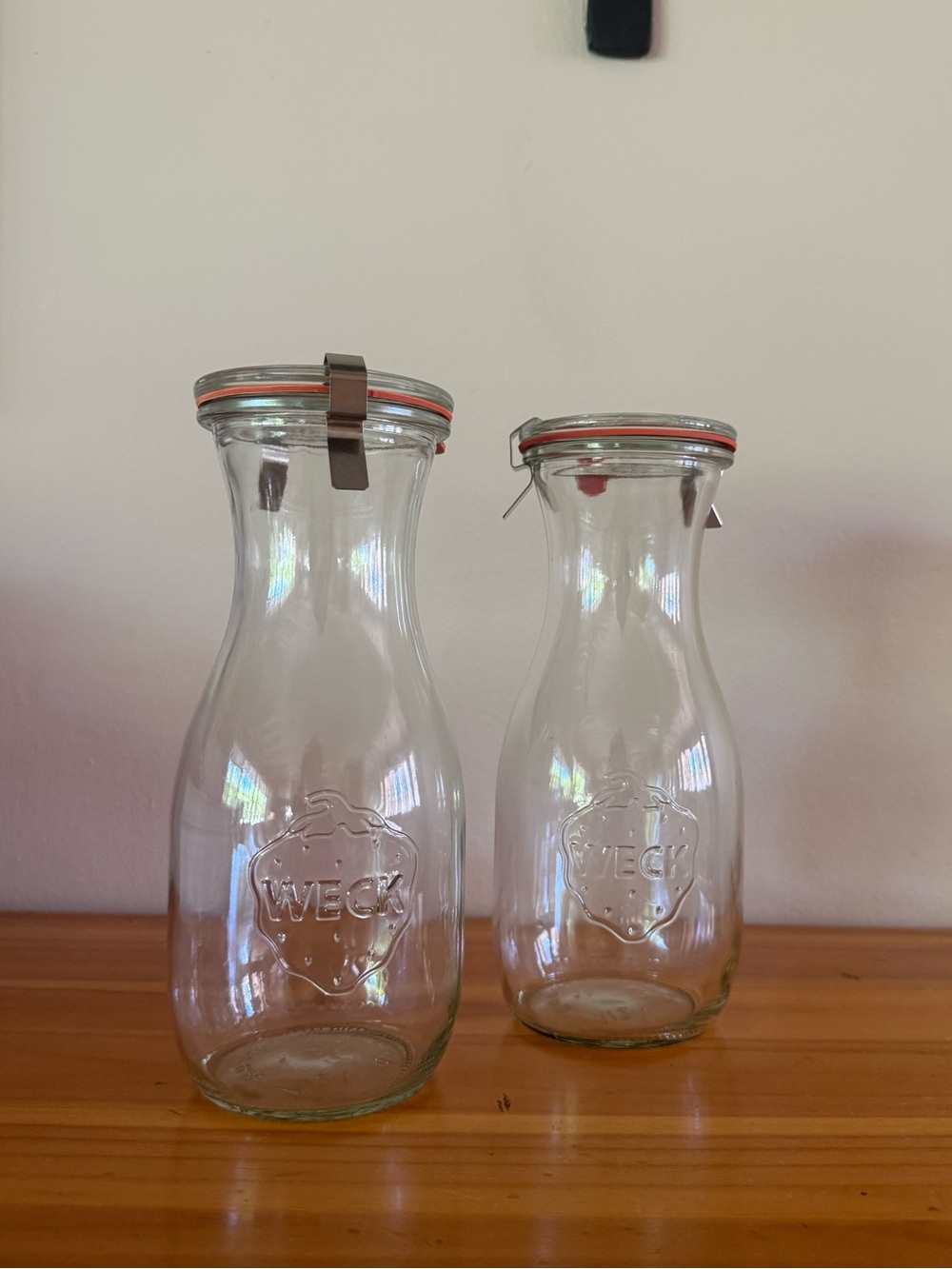 Set of 2 WECK Glass Juice Jars with Lids & Clamps